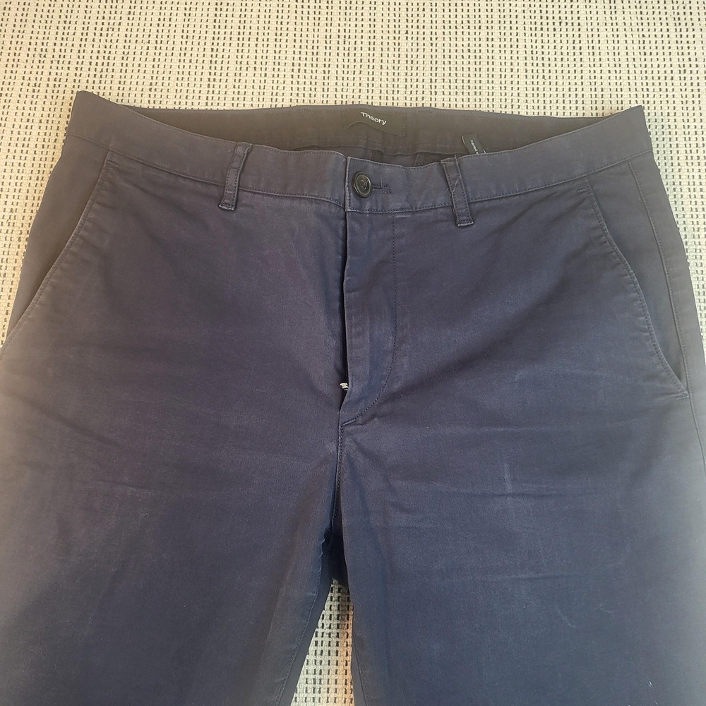 Theory Pants‎ Mens 33x32 Blue Chino Casual Office Flat Front Tapered Leg